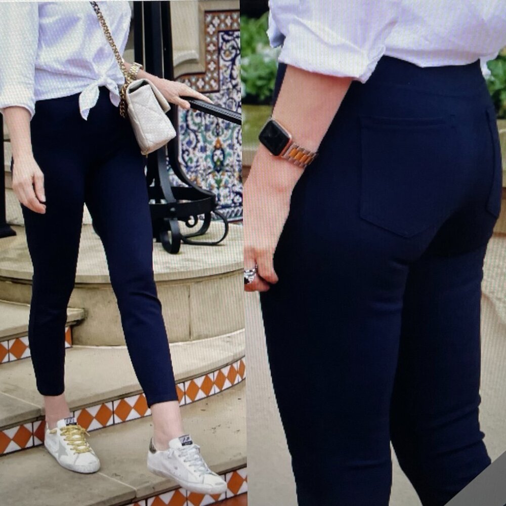 SPANX “The Perfect Pants” Ponte Ankle 4-Pocket Leggings Navy Petite XS